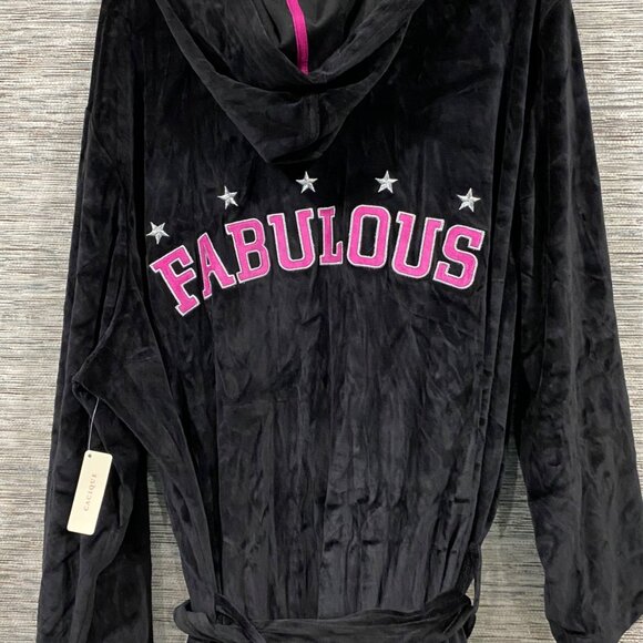 Cacique Womens Fabulous Black Plush Robe With Hood & Belted Waist Size 26/28 NWT - Picture 2 of 7